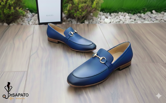 Gucci blue Horsebit old gold