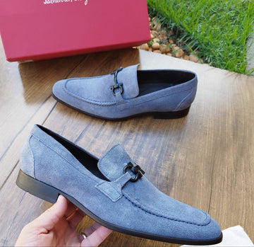 Mocassim  ITALY DESING SF  em Couro Camurça Azul Fenin